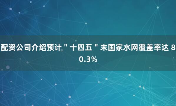 配资公司介绍预计＂十四五＂末国家水网覆盖率达 80.3%